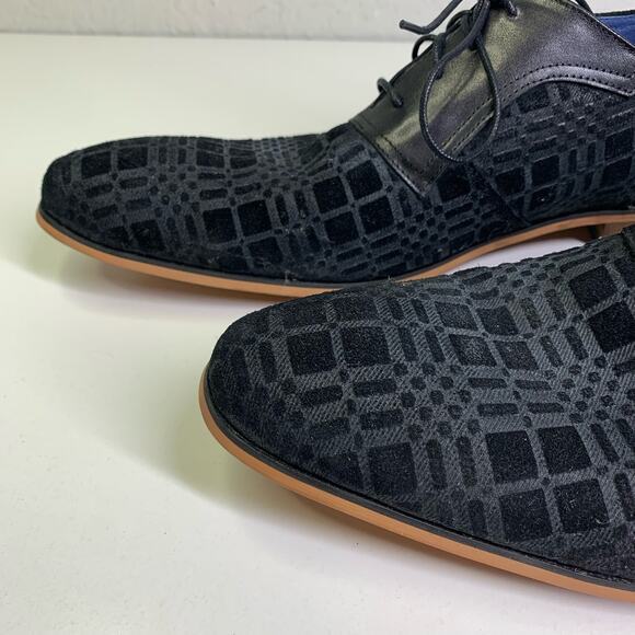 RITIZEN‎ Derby Oxford Dress Shoes Textured Velvet Leather Lace Up Black Plaid - Picture 8 of 11